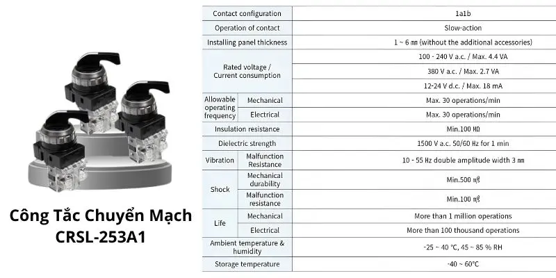 Công Tắc Xoay CRSL-253A1 HANYOUNG Chính Hãng 6 tổng quan công tắc chuyển mặc CRSL-253A1