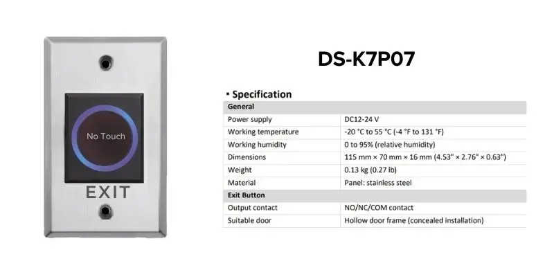 DS-K7P07 Nút Exit Cảm Ứng Không Chạm Hikvision 4 Tổng Quan Về DS-K7P07